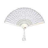 MAXGOODS Victoriana Española Abanico Asidero de Encaje Plegable Flamenco Abanicos de Mujeres para Boda Fiesta Bola de Disfraces - Blanco