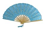 Rangebow Lace Hand Fan Longitud Abierta 50cm / 20 'por Gothi Creaciones Nupcial, Baile, Fiesta (Azul Claro)