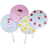 Toyvian 4pcs Ronda Mini Ventilador de Mano de Dibujos Animados de Frutas Impresiones de Abanico para niños niña Verano Fresco (1 * Leche de Fresa + 1 * té de Leche + 1 * limón de Verano + 1 * Fresa)