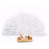 YWLINK Abanicos, Agradable Los Apoyos De La Danza De La Boda del Ventilador Abanico De Plumas De La Mano Manualidades Memorial Nacional De Viento Regalo De Fiesta En La Playa Rendimiento(Blanco)