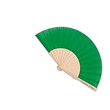 Abanico de Tela y Madera Personalizado en la Propia Varilla. Pack 10 Unidades (Verde)