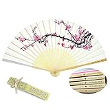 Atongham abanicos de Seda Plegables con Marco de bambú, para Bodas, Fiestas de Bienvenida de bebé, Texto grabable, Abanico Plegable, Regalo de Fiesta de Iglesia