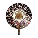 Rocita Abanico redondo de molino de viento para mujer, diseño de flores de seda de bambú, estilo japonés, ventilador plegable