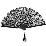 Leisial Retro Plegable Fan de Baile con Encaje Abanico de Mano de Mujeres para Baile Regalo Boda Favor Fiesta Disfraces Negro