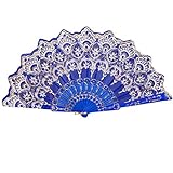 YWLINK Abanicos,Estilo Chino/EspañOl Danza del Banquete De Boda Seda De Seda Plegable Flor De Mano Fan Manualidades Memorial Nacional De Viento(Azul)